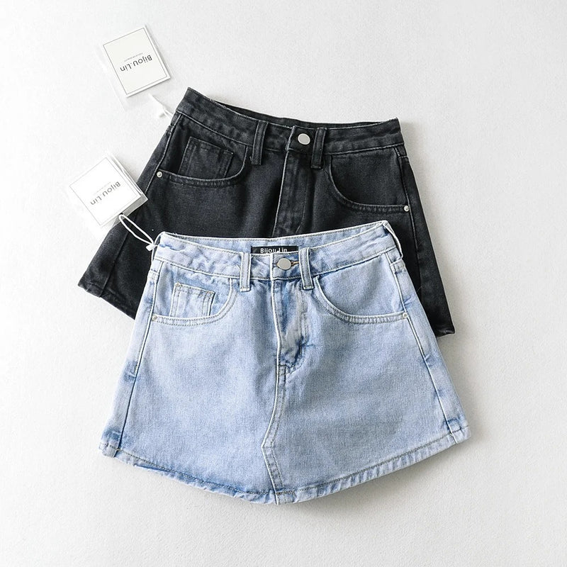 Women Skirt Summer Retro Show Half-Length Pants High Waist Denim Shorts