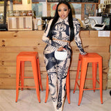 Women Co-Ord Set Fall Women's Clothing Casual Print Top Slim Fit Trousers