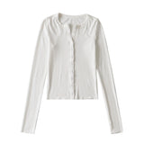 Women T-Shirt Top Women V-neck Single Breasted Long Sleeve Cardigan T-shirt
