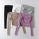 Women T-Shirt Long-Sleeved T-shirt Women's Stretch Solid Color Bottoming Shirt Autumn