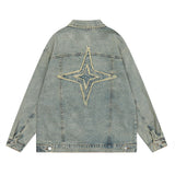 Men Denim Jacket Embroidered Denim Jacket Men's Loose Hoodie Washed and Worn Coat