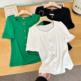 Women T-Shirt Short-Sleeved T-shirt Women's Summer Retro T-shirt Top