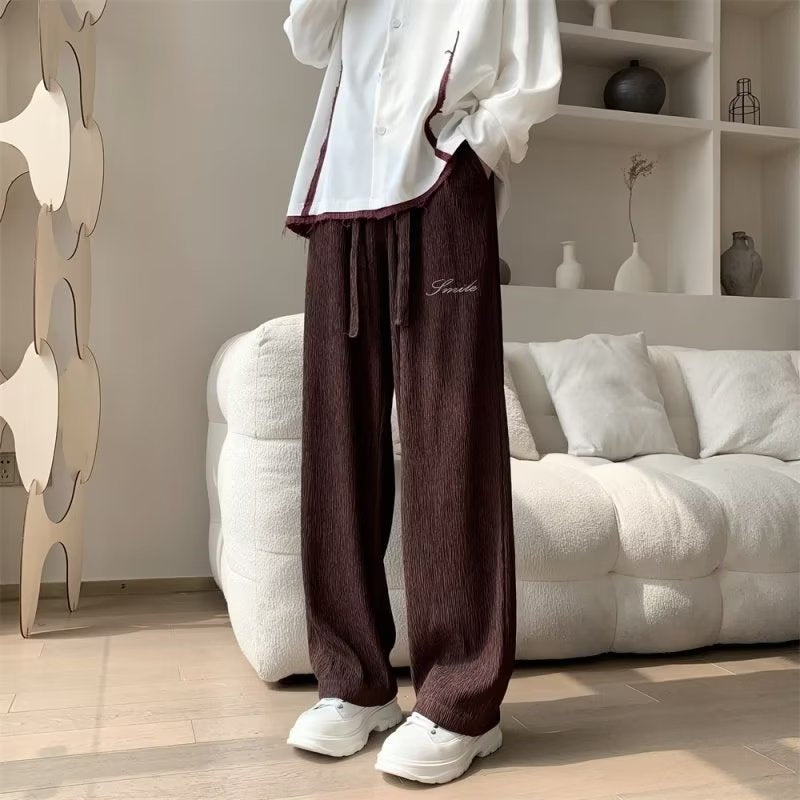 Men Sweatpants Draping Ice Silk Leggings Men's Summer Loose Wide-Leg Pants