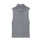 Women Vest Solid Color Short Knitted Vest Girls' Knitted T-shirt