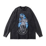 Men Long Sleeve Shirt Vintage Angel Washed Long Sleeve T-shirt Men's Distressed All-Match Top