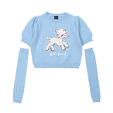 Women Sweater Puff Short Sleeve Knitwear Girls' round Neck Towel