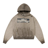 Men Hoodie Tie-Dye Gradient Coat Worn Looking Washed-out Cardigan Sweater Hoodie Loose Long Sleeve