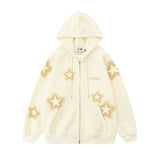Men Hoodie Pentagram Printed Hooded Jacket Two-Way Zipper Cardigan Sweater
