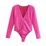 Women T-shirt Fall V-neck Long Sleeve Base Bodysuit T-shirt