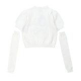 Women Sweater Puff Short Sleeve Knitwear Girls' round Neck Towel