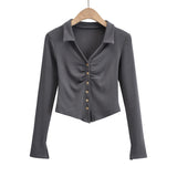 Women T-Shirt Autumn Fashion Polo Collar Button T-shirt