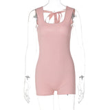 Women Jumpsuit Backless Slim Fit Lace-up Short-Sleeved Jumpsuit