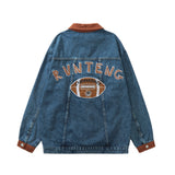 Men Denim Jacket Color Matching Men's Letter Embroidery Patchwork Denim Jacket