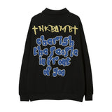 Men Hoodie Hip Hop Letter Print Sweatshirt Men's Lapel Pullover Zipped Stand Collar Cartoon Top