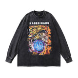 Men Long Sleeve Shirt Retro Cartoon Printed Long-Sleeved T-shirt Men and Women HipHop Fashion Brand Couple