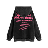 Men Hoodie Retro Figure Statue Printed Sweater Washed Pullover Hoodie