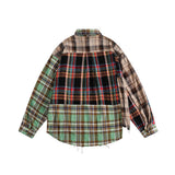 Unisex Jacket Autumn Color Contrast Patchwork Plaid Shirt Women's Clothing