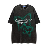 Men T Shirt Wash T-shirt Men and Women American Retro round Neck Short Sleeves