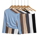 Women's T-Shirt Long-Sleeved T-shirt Women's Autumn Slim-Fit Pleated Bottoming Shirt Top