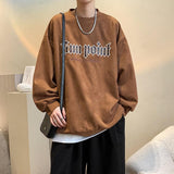 Men Hoodie Suede Sweater Men Spring and Autumn round Neck Vintage