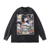 Men Long Sleeve Shirt Retro Cartoon Printed Long-Sleeved T-shirt Men and Women HipHop Fashion Brand Couple