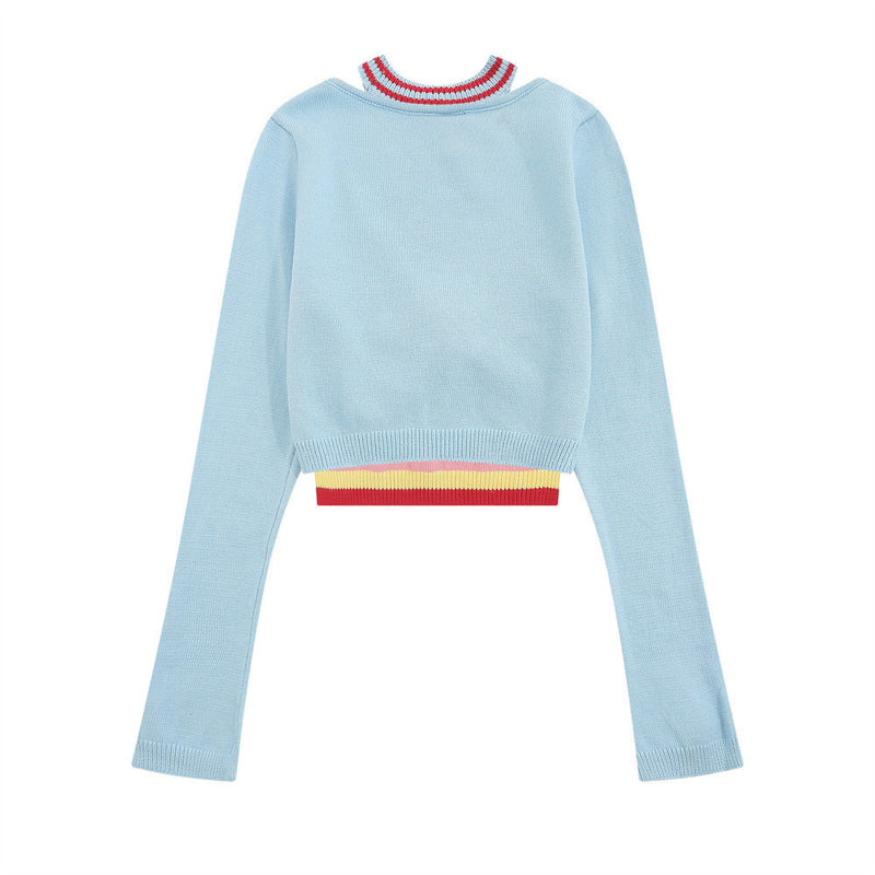 Women Sweater Rainbow Striped Vest Sweater Women's Autumn Leisure Sweater