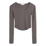Women Long Sleeve Shirt V-neck Short Tight Long Sleeve