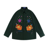 Men Long Sleeved T Shirt Embroidered Long Sleeve Shirt Boys Loose Casual Jacket Lapel Shirt Ins
