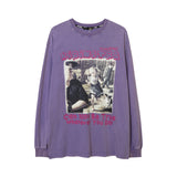 Men Long Sleeve Shirt Vintage Portrait Printing Long Sleeve Bottoming Shirt Distressed T-shirt for Men
