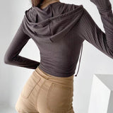 Women T-Shirt Autumn Pullover Hooded Slim Fit T-shirt