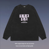 Men Long Sleeve Shirt Retro Washed Distressed Long Sleeve Bottoming T-shirt for Men and Women