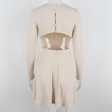 Work Dresses Solid Color Crew Neck Hollow Long Sleeve Dress