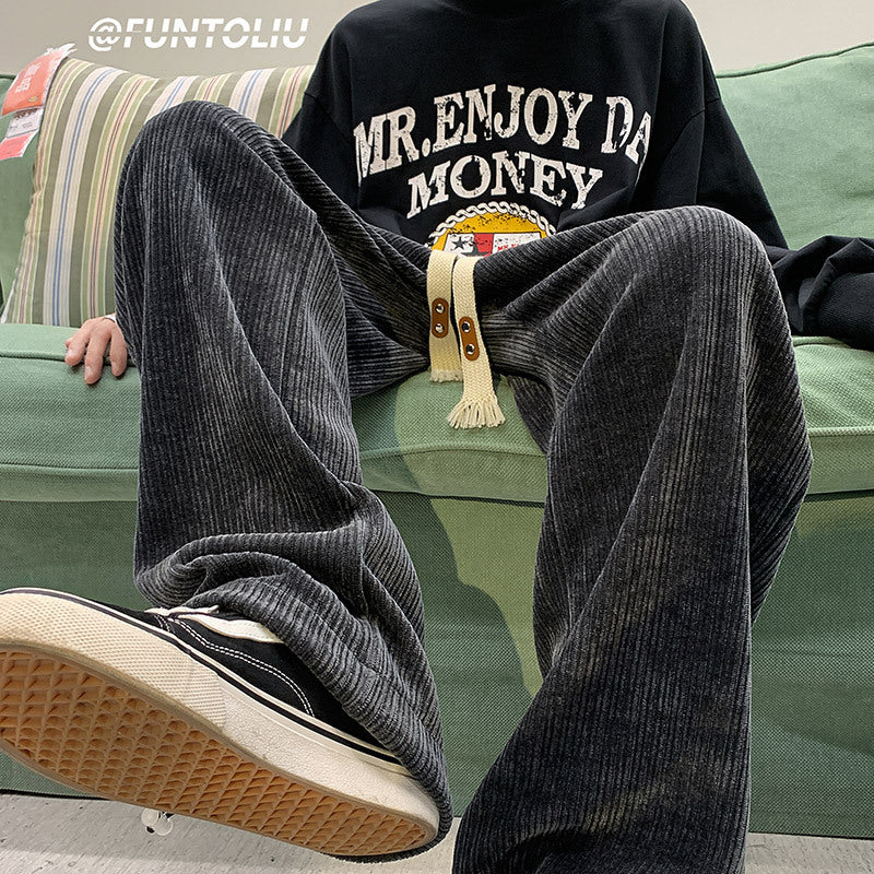 Men Sweatpants Corduroy Pants Men's Spring and Autumn Loose Straight Sweatpants