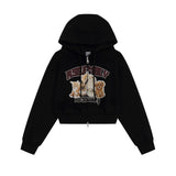 Women Hoodie Print Hooded Cardigan Sweater Girls Casual Autumn