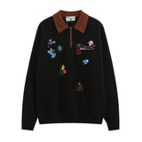 Men Long Sleeve Shirt Letter Polo Sweater Men and Women Vintage Couple Long-Sleeve T-shirt