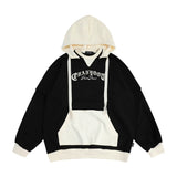 Men Hoodie Crew Neck Hooded Sweater Contrast Color Embroidery Long Sleeve Loose Top