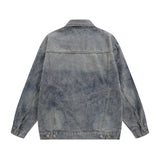 Men Denim Jacket Men's Autumn Loose Wash Distressed Coat