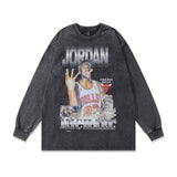 Men Long Sleeve Shirt Retro Washed Distressed Long Sleeve Bottoming T-shirt for Men and Women