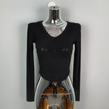 Women Long Sleeve Shirt V-neck Short Tight Long Sleeve