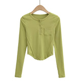 Women T-shirt Street Snap Fashion Women's Autumn Pocket T-shirt