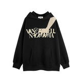 Men Hoodie Retro Figure Patch Decoration Hooded Sweater