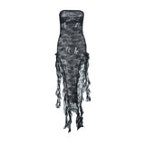 Women Dresses Sexy Lace Slit Streamers Dress