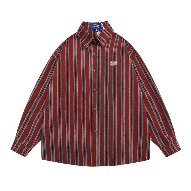 Men Long Sleeved T Shirt Vertical Striped Long Sleeve Shirt Outer Wear Men's Spring and Autumn Loose Casual