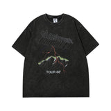 Men's T Shirt Printed Distressed Short-Sleeved T-shirt Men's and Women's Ins Hip Hop Loose Washed