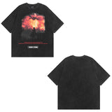 Men T Shirt Alphabet Graffiti Print Distressed Short-Sleeved T-shirt Men and Women Vibe Style
