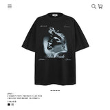 American vintage street T-shirt portrait print men's loose spring and summer half-sleeved shirt