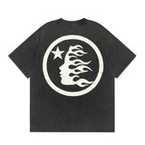 HS T Shirt Simple Distressed Star Portrait Printing Casual Loose