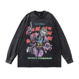 Men Long Sleeve Shirt Printed Distressed Bottoming Long Sleeve T-shirt Men and Women Washed
