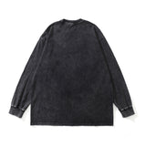 Men Long Sleeve Shirt Washed Old Portrait Loose Long Sleeve T-shirt Men and Women Black