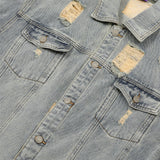 Men Denim Jacket Men's Loose Hole Denim Camouflage Coat